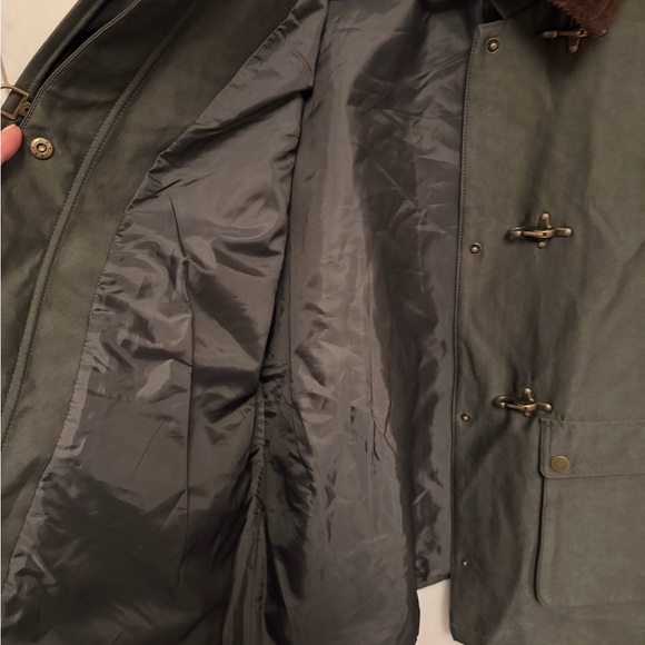 Tahari Taylor barn jacket green cotton-blend corduroy collar gold toggles Medium - Picture 11 of 13
